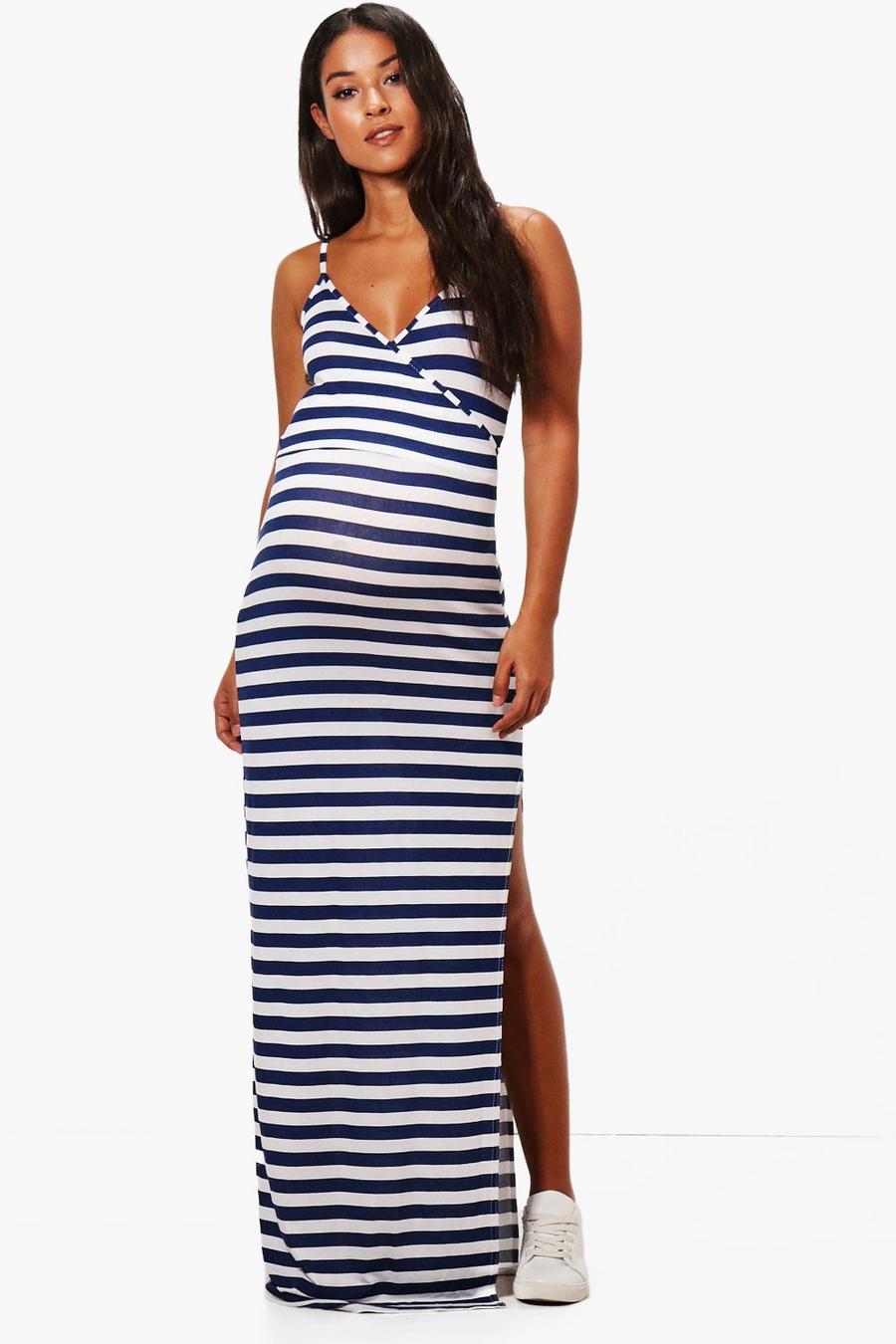 Maternity  Stripe Wrap Front Maxi Dress image number 1