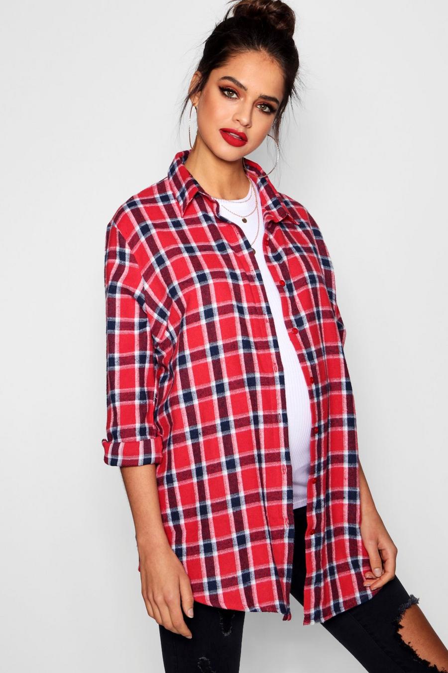 Red Maternity Check Shirt image number 1