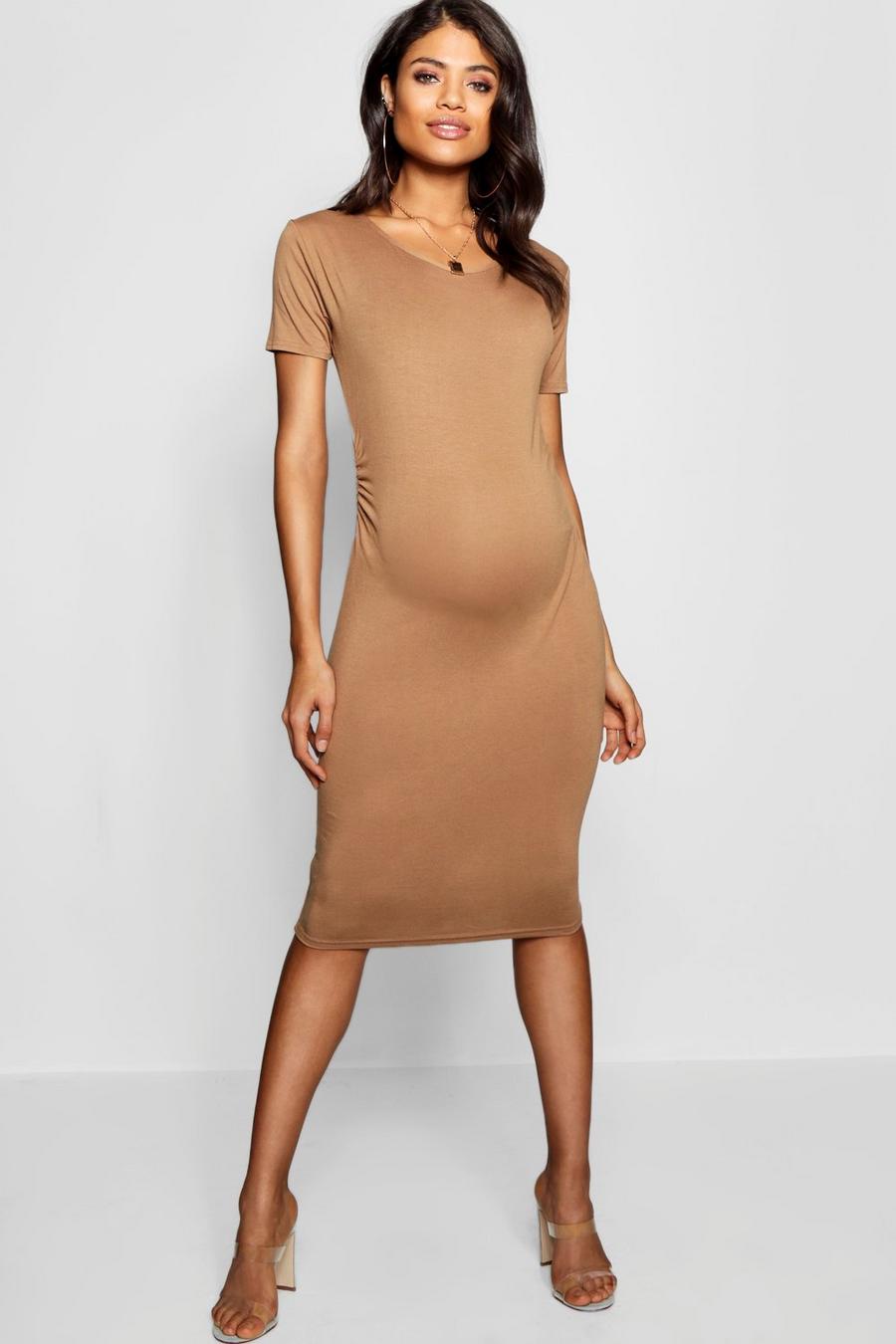 Caramel Maternity Short Sleeve Midi Dress