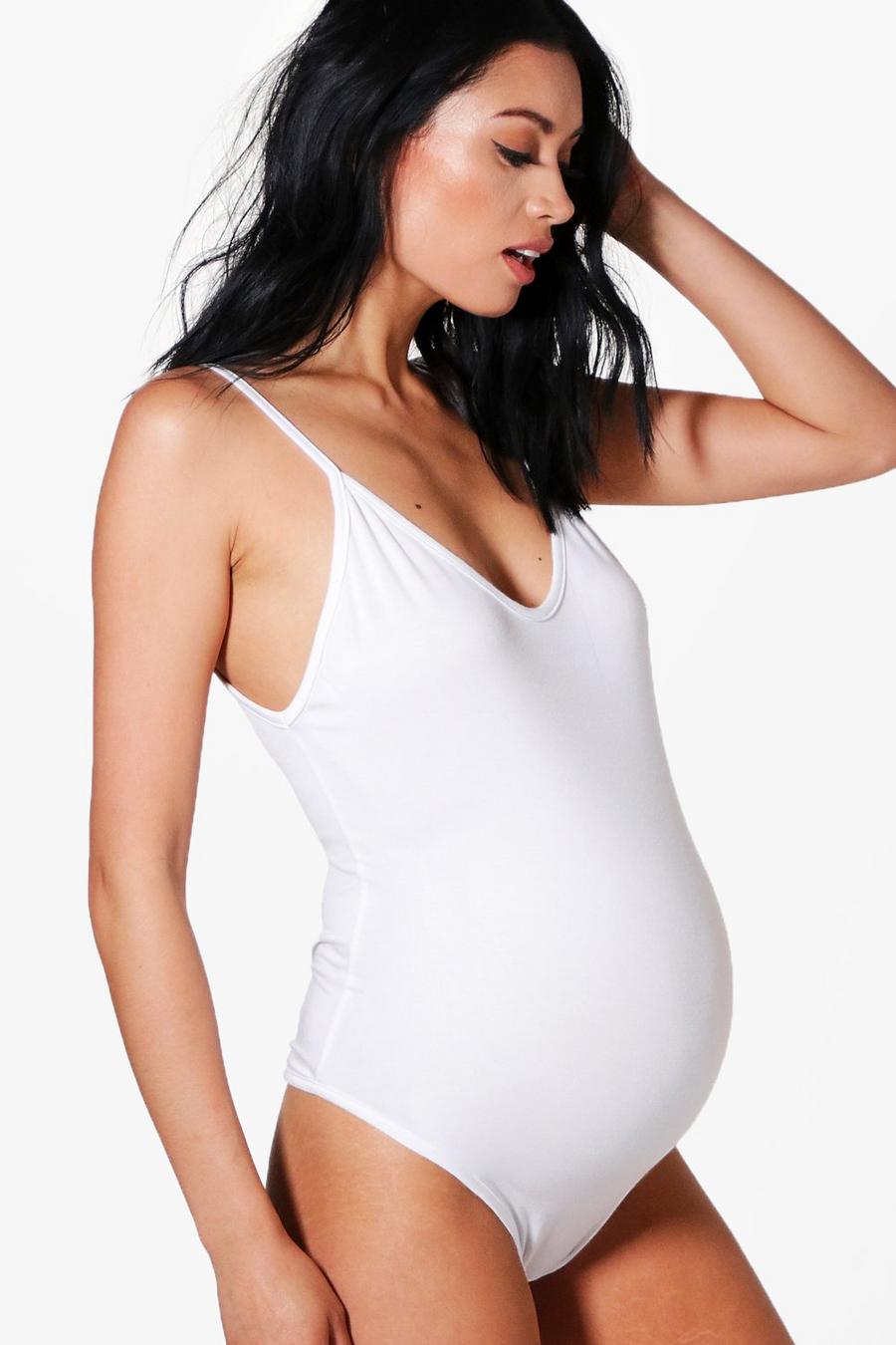 White Maternity Bella Basic Comfort V Neck Bodysuit image number 1