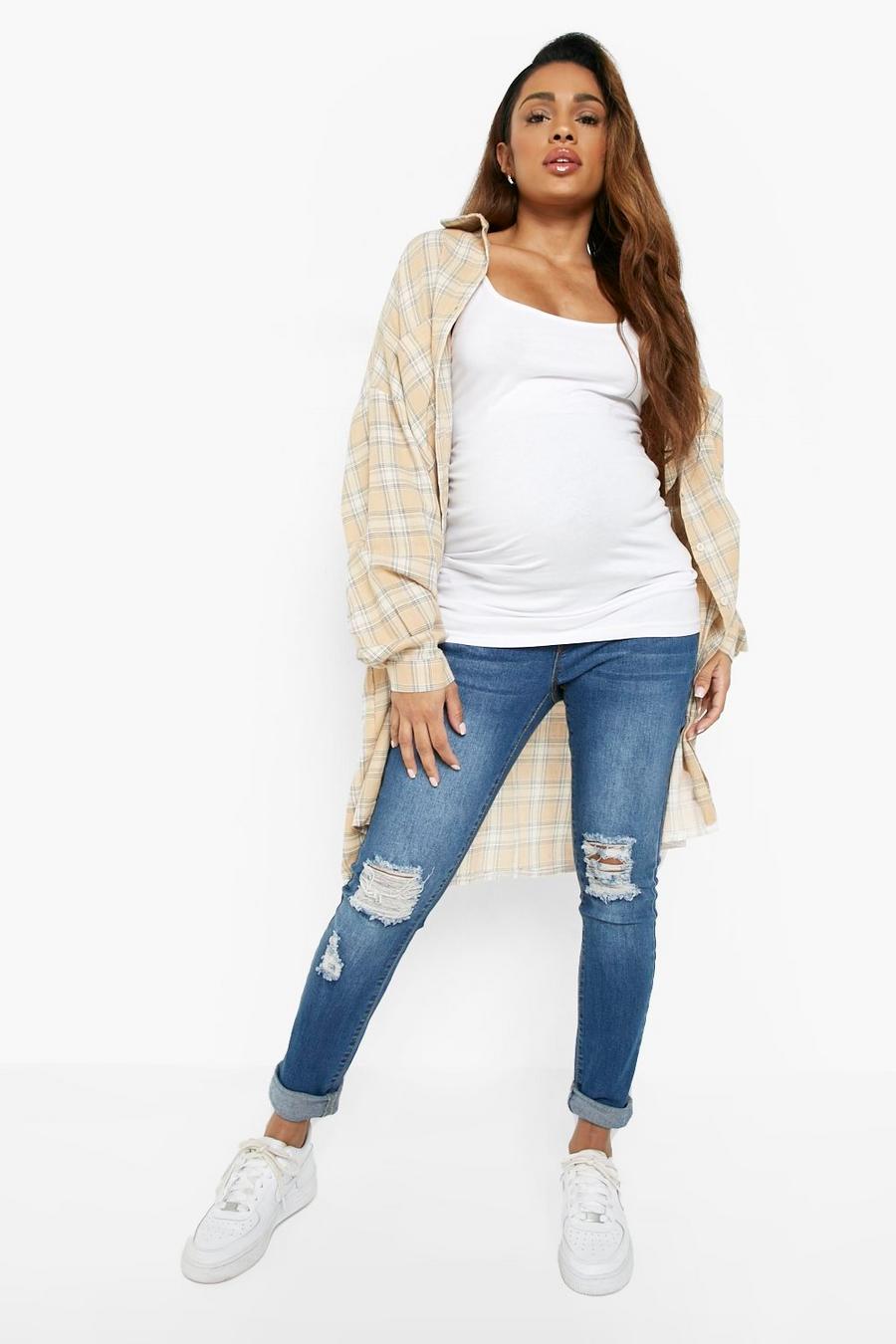 Blue Maternity Over The Bump Rip Skinny Jeans image number 1