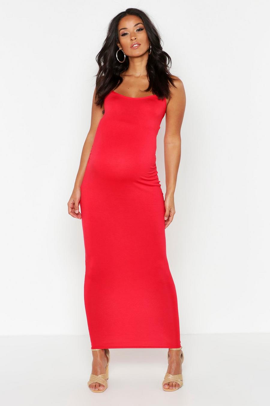 Red Maternity Lacey Strappy Maxi Bodycon Dress image number 1