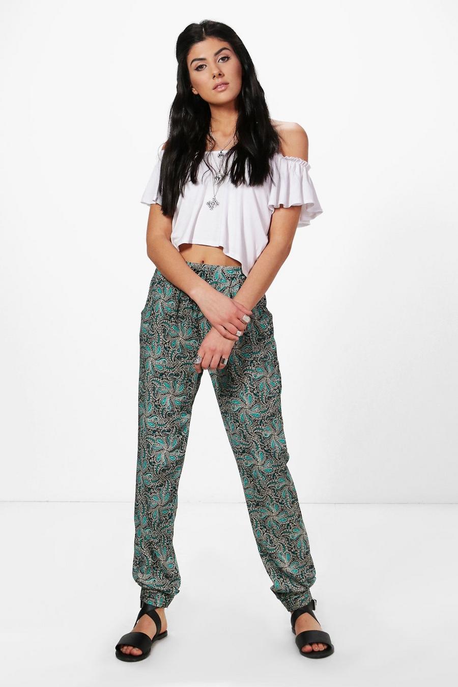 Turquoise Monica Paisley Print Pants image number 1