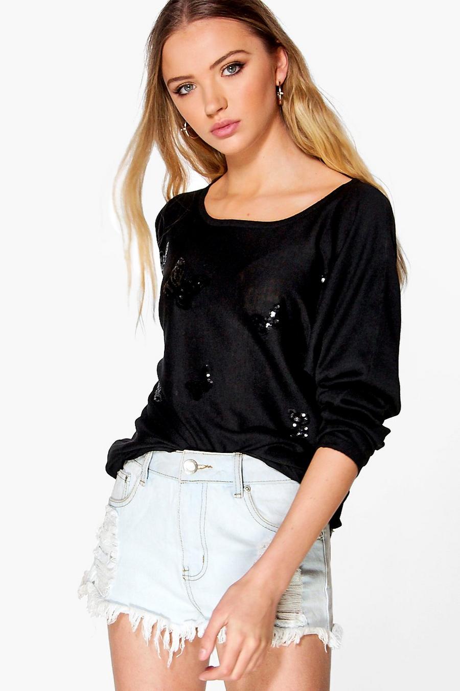 Black Sophie Sequin Butterfly Sweater image number 1