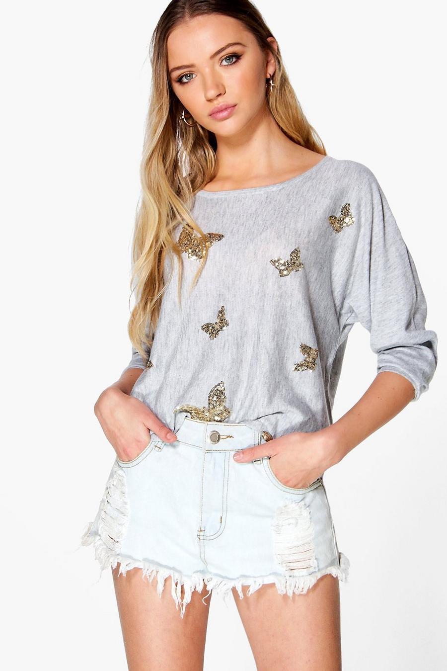 Grey Sophie Sequin Butterfly Sweater image number 1