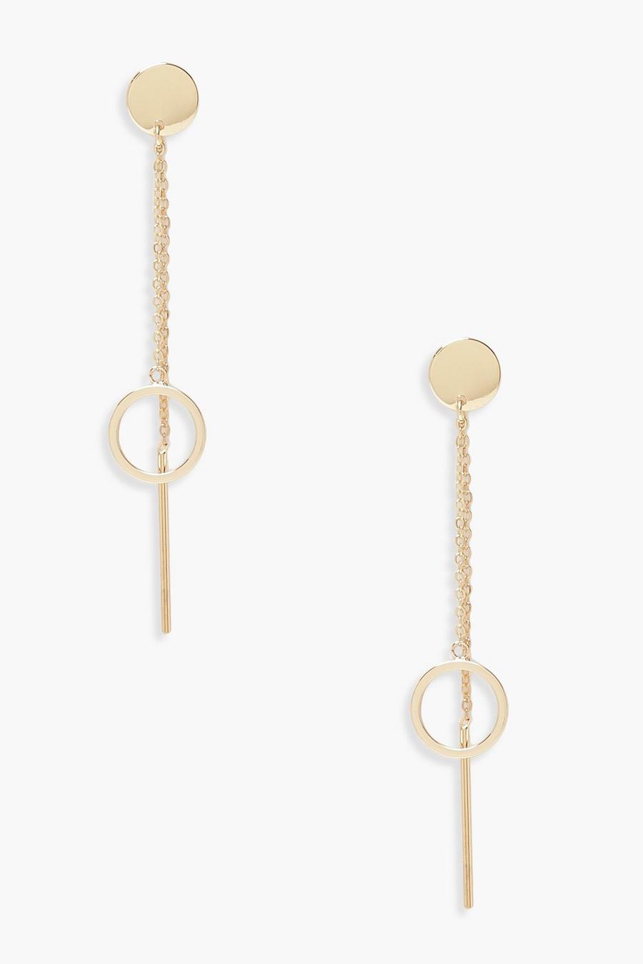 Gold Circle Drop & Double Chain Earring
