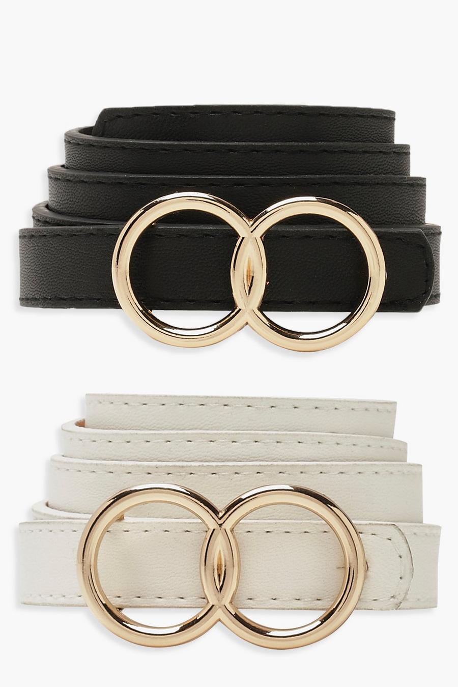 Pack de 2 cinturones finos con anillo doble, Multi