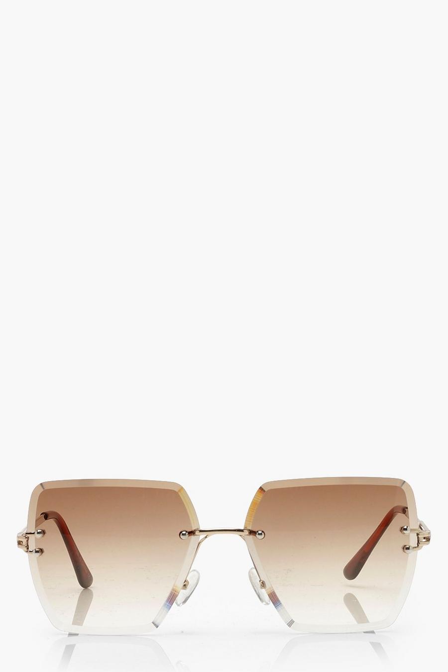 Oversize Sonnenbrille mit eckigen braunen Gläsern, Braun