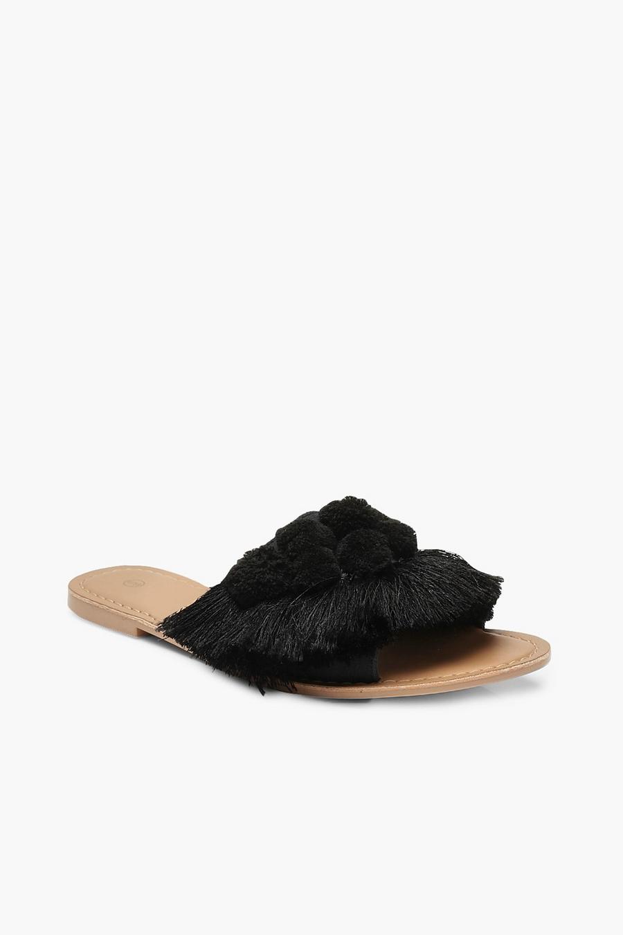 Black Pom Pom Frill Sliders