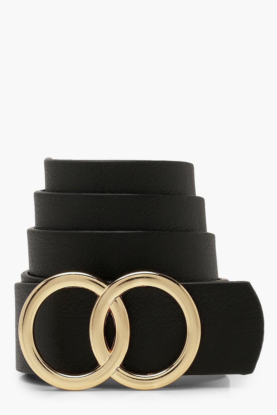 Cinturón estilo boyfriend con detalle de anillo doble, Black image number 1