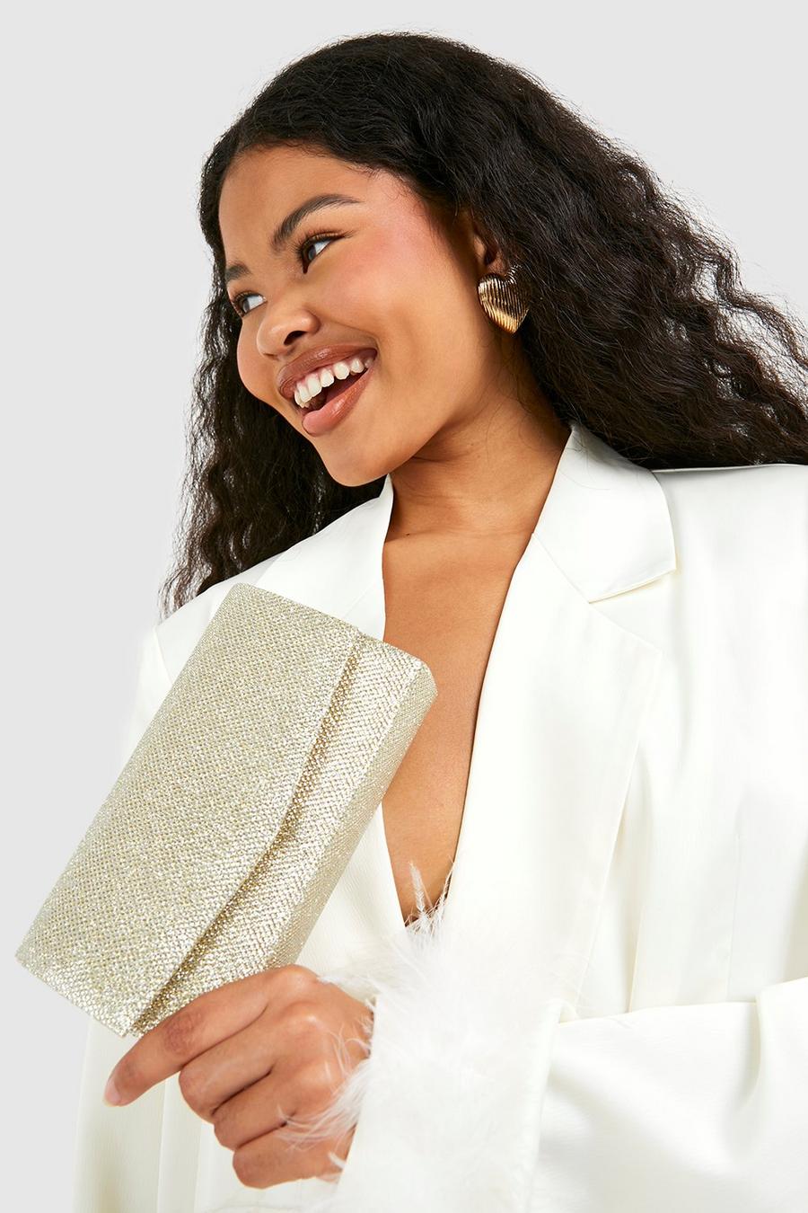 Gold Glitter Envelope Clutch Bag and Chain
