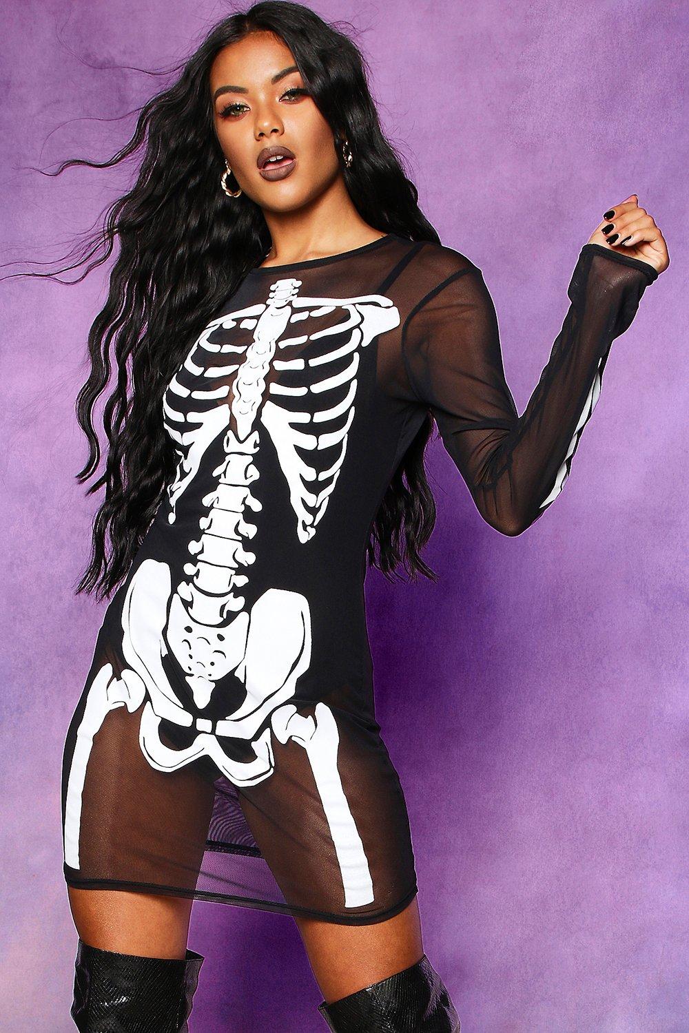SALE Halloween Skeleton Mesh Neck Mini Dress