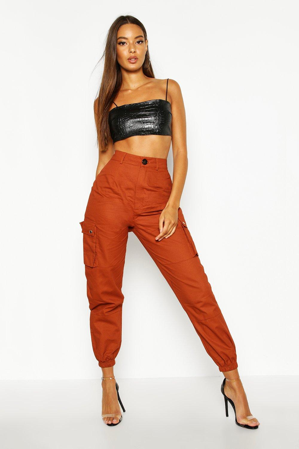 Cargo Trousers High Waist Woven Pocket Cargo Trousers
