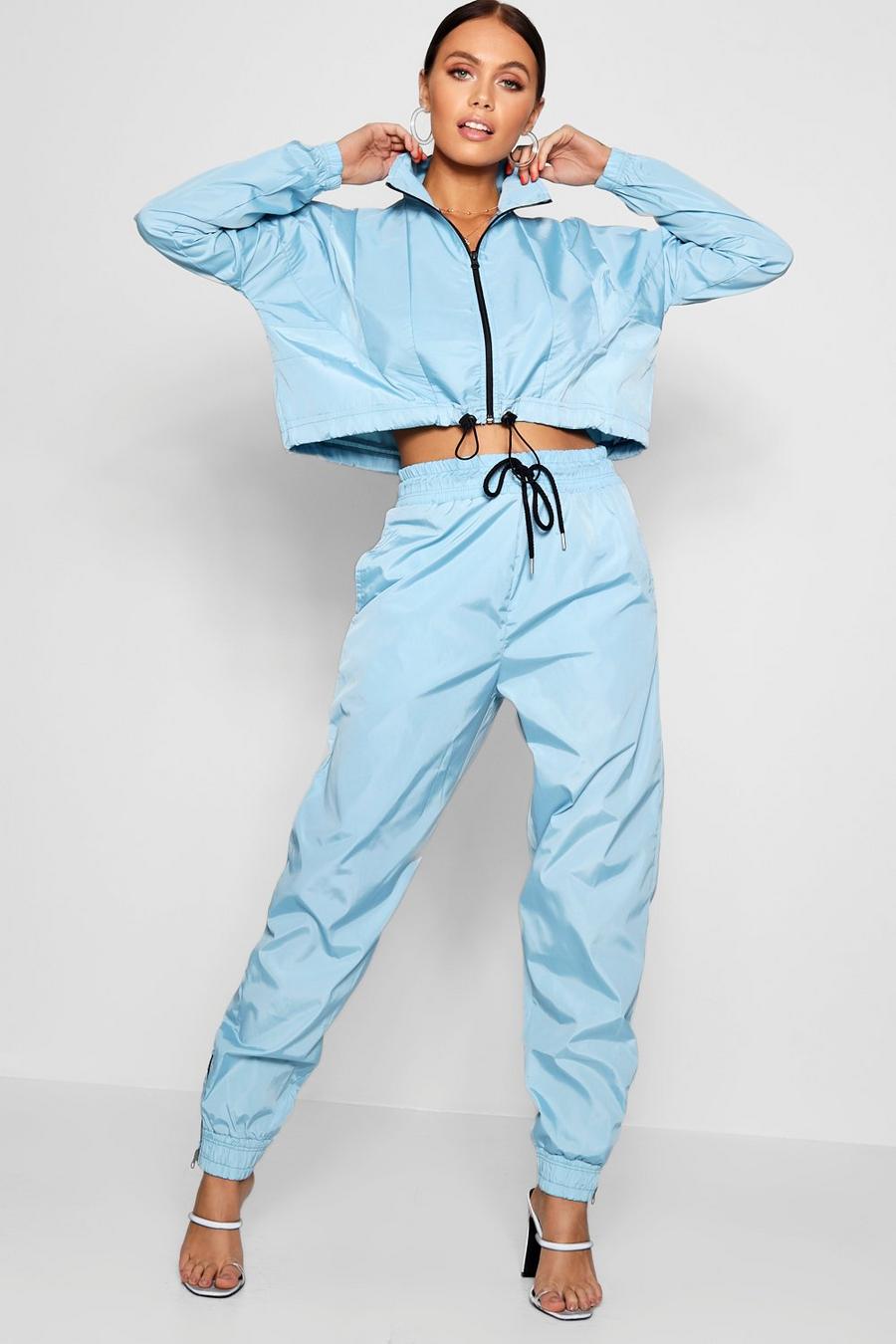 Blue High Waist Shell Suit Track Pant image number 1