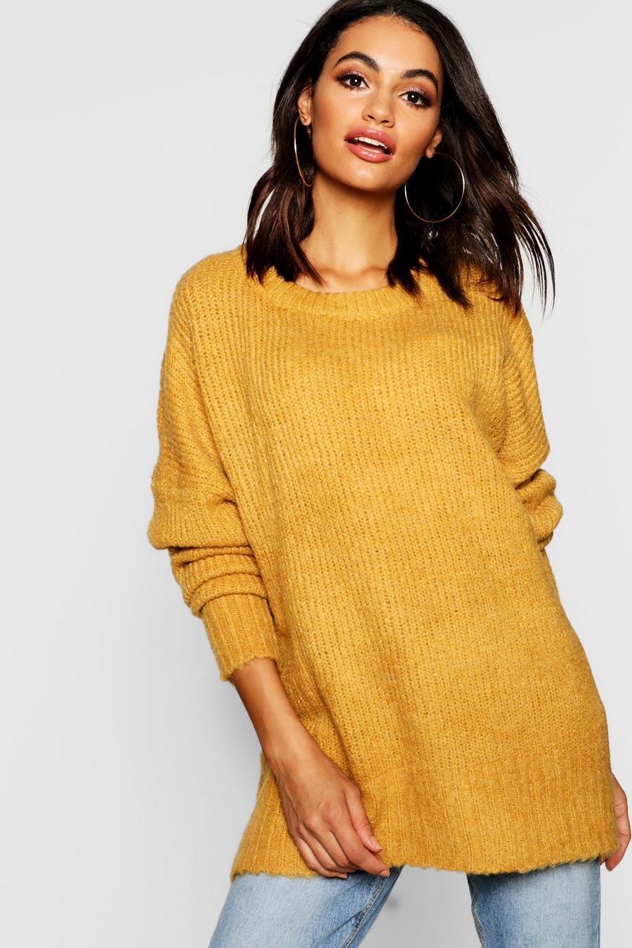 Mustard Oversized Rib Knit Boyfriend Sweater