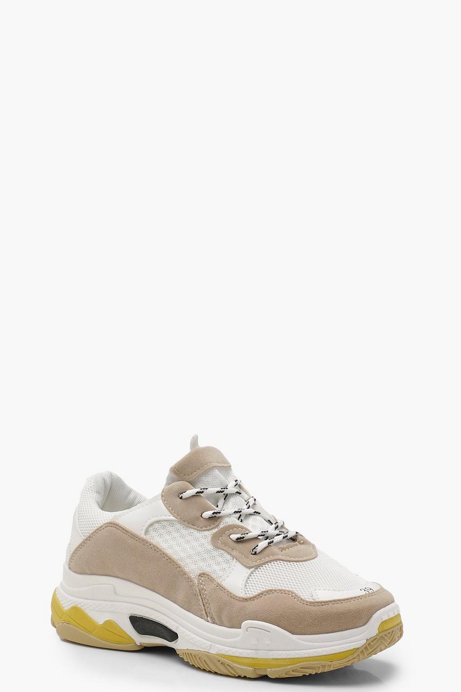 Beige Chunky Colour Block Sneakers image number 1
