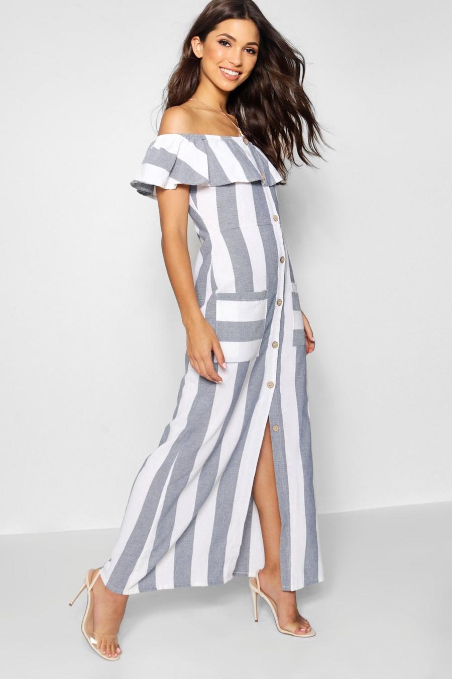 Bardot Button Through Stripe Linen Maxi Dress image number 1