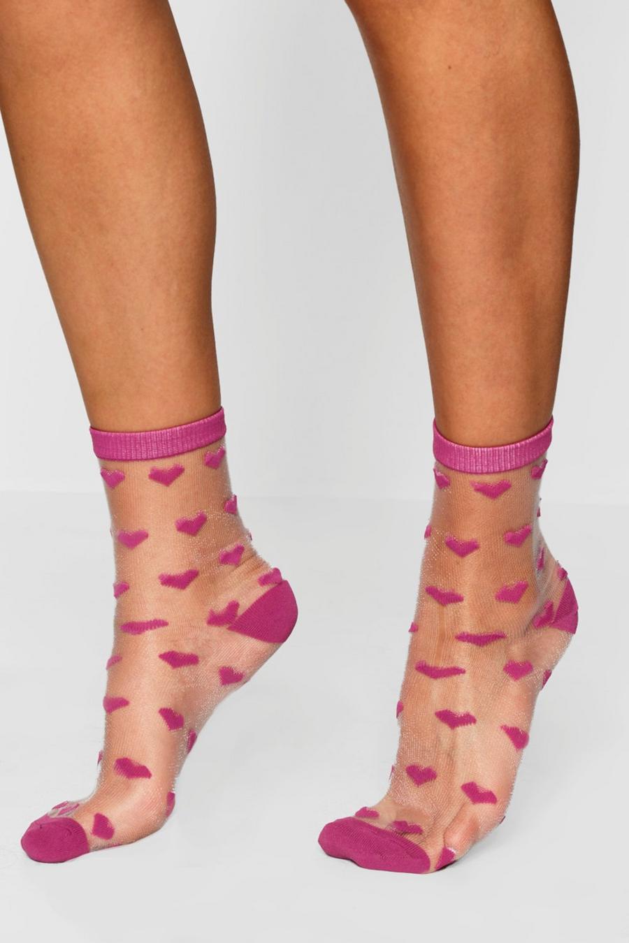 Transparente Socken mit rosa Herzmotiv image number 1