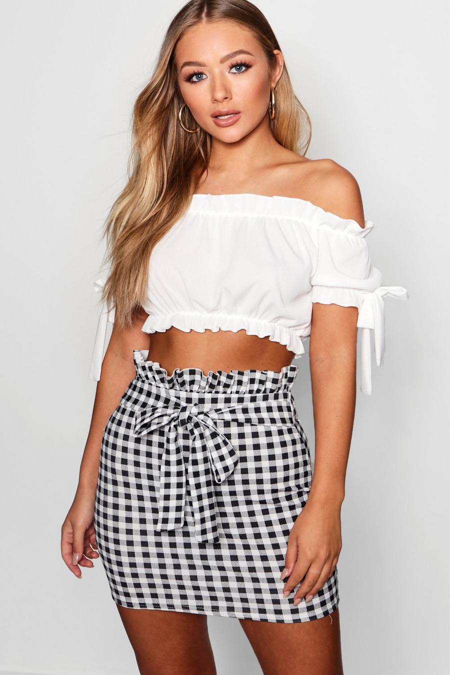 Black Gingham Flannel Paperbag And Tie Mini Skirt image number 1