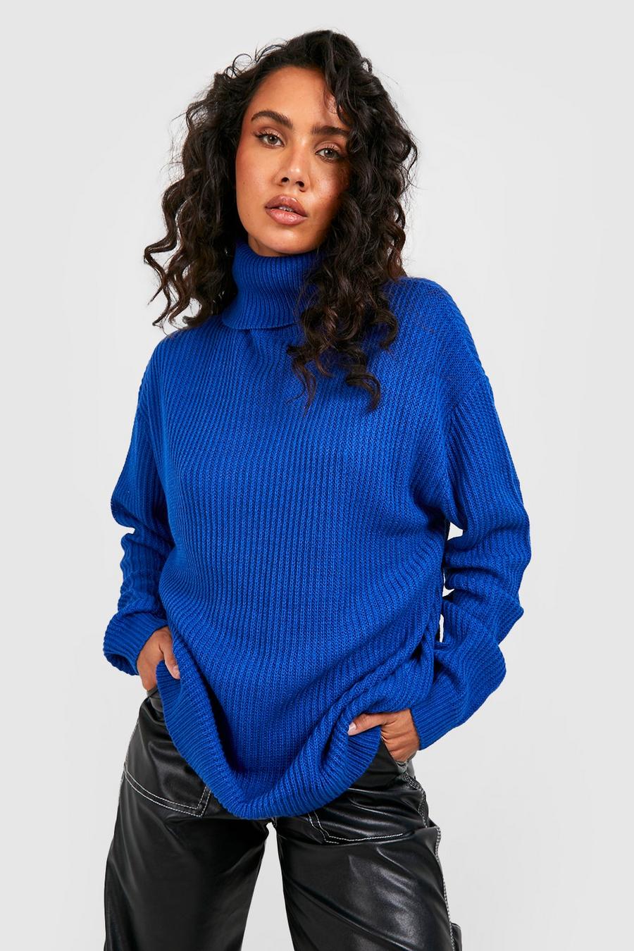 Cobalt Oversized Turtleneck Rib Knitted Sweater