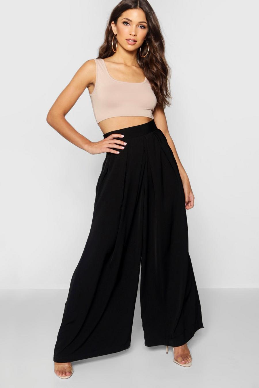 Black Wide Leg Palazzo Trousers image number 1
