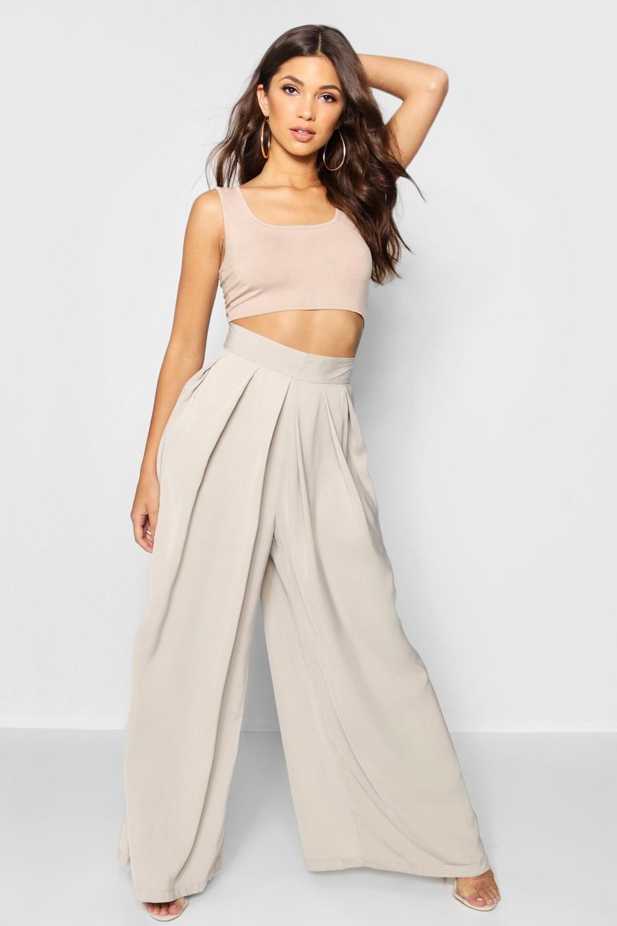 Grey Wide Leg Palazzo Trousers image number 1