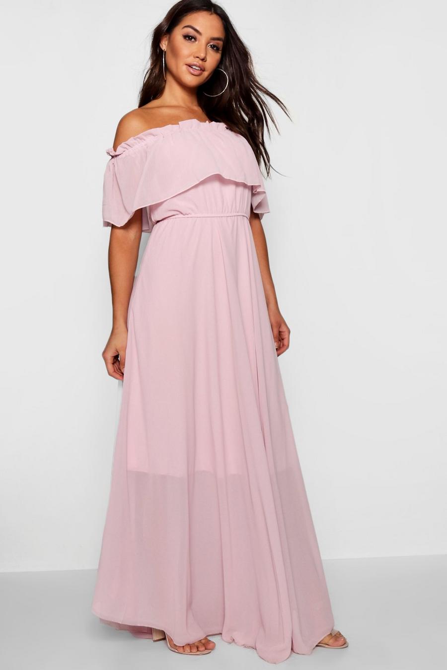 Pink Chiffon Off The Shoulder Maxi Dress image number 1
