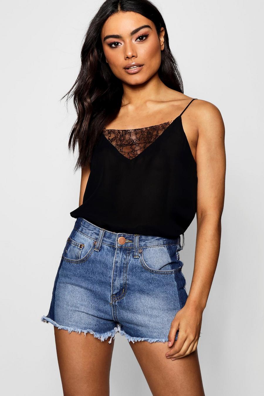Black Lace Insert Woven Cami Top image number 1