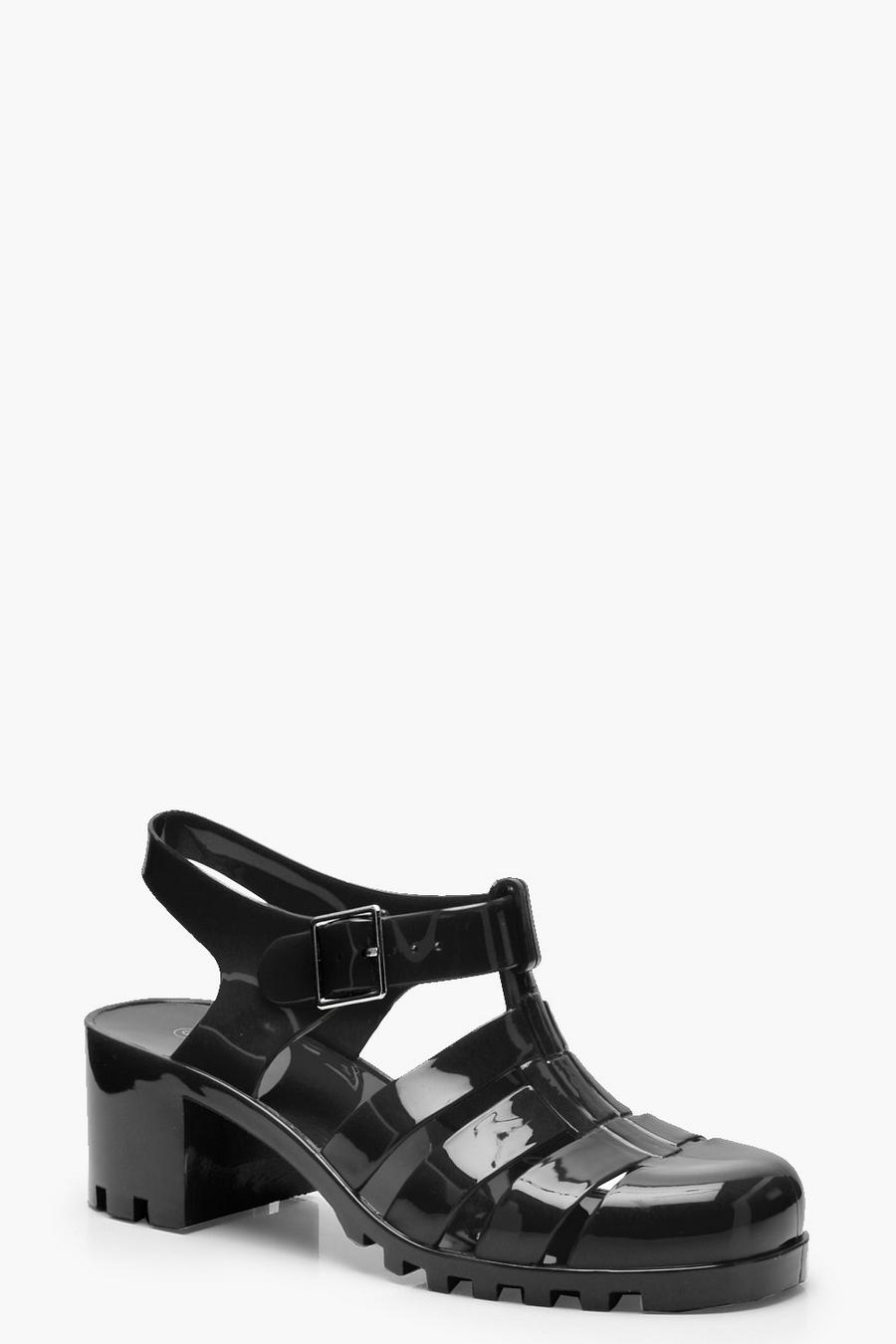 Black Heeled Jelly Sandals image number 1