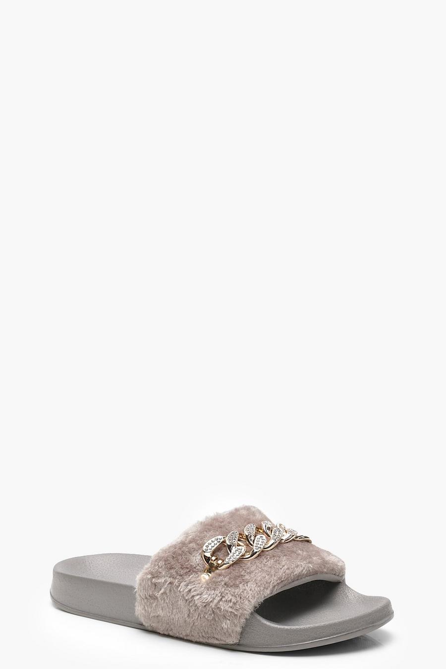 Chain Faux Fur Sliders image number 1