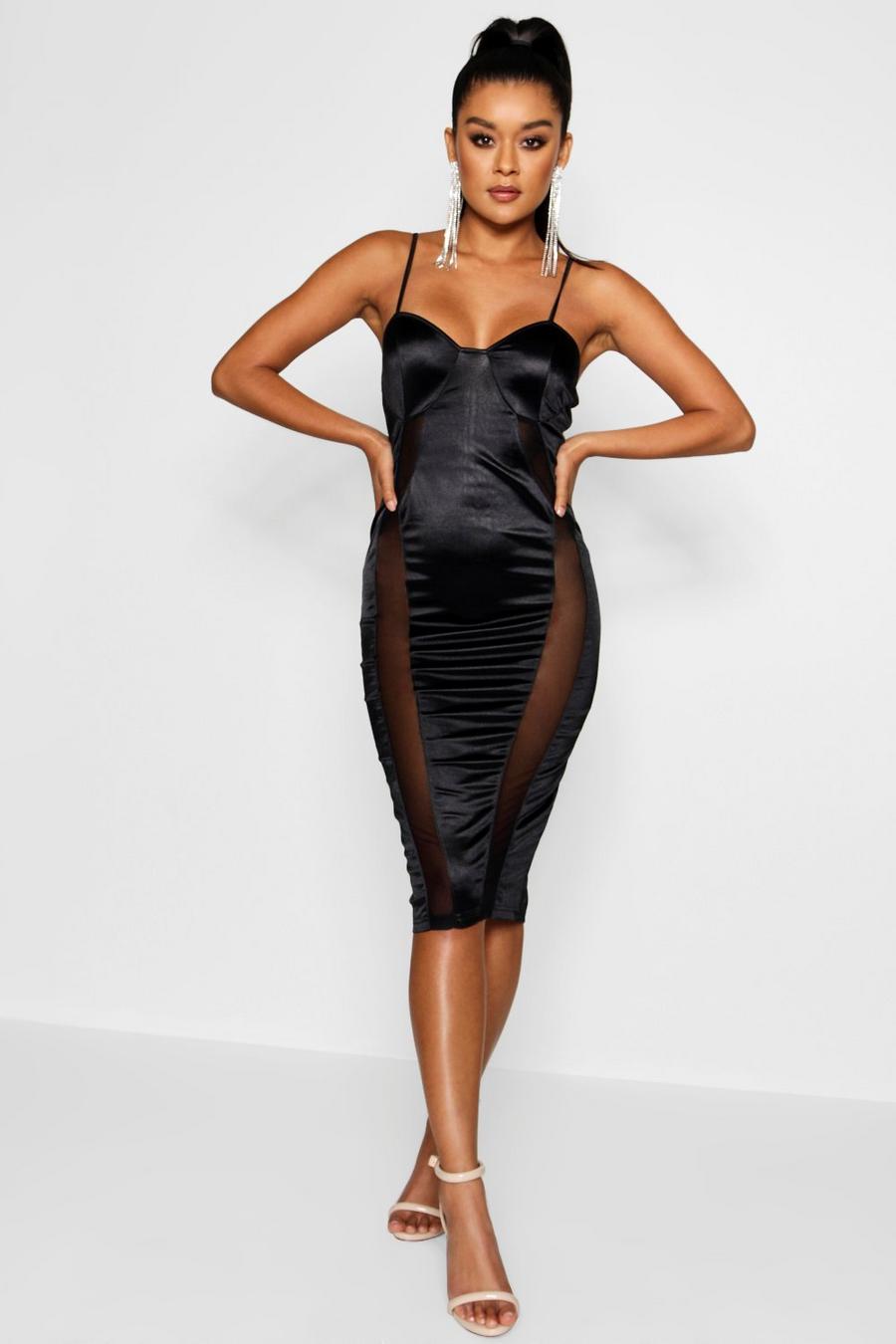 Polly Satin and Mesh Insert Midi Dress image number 1