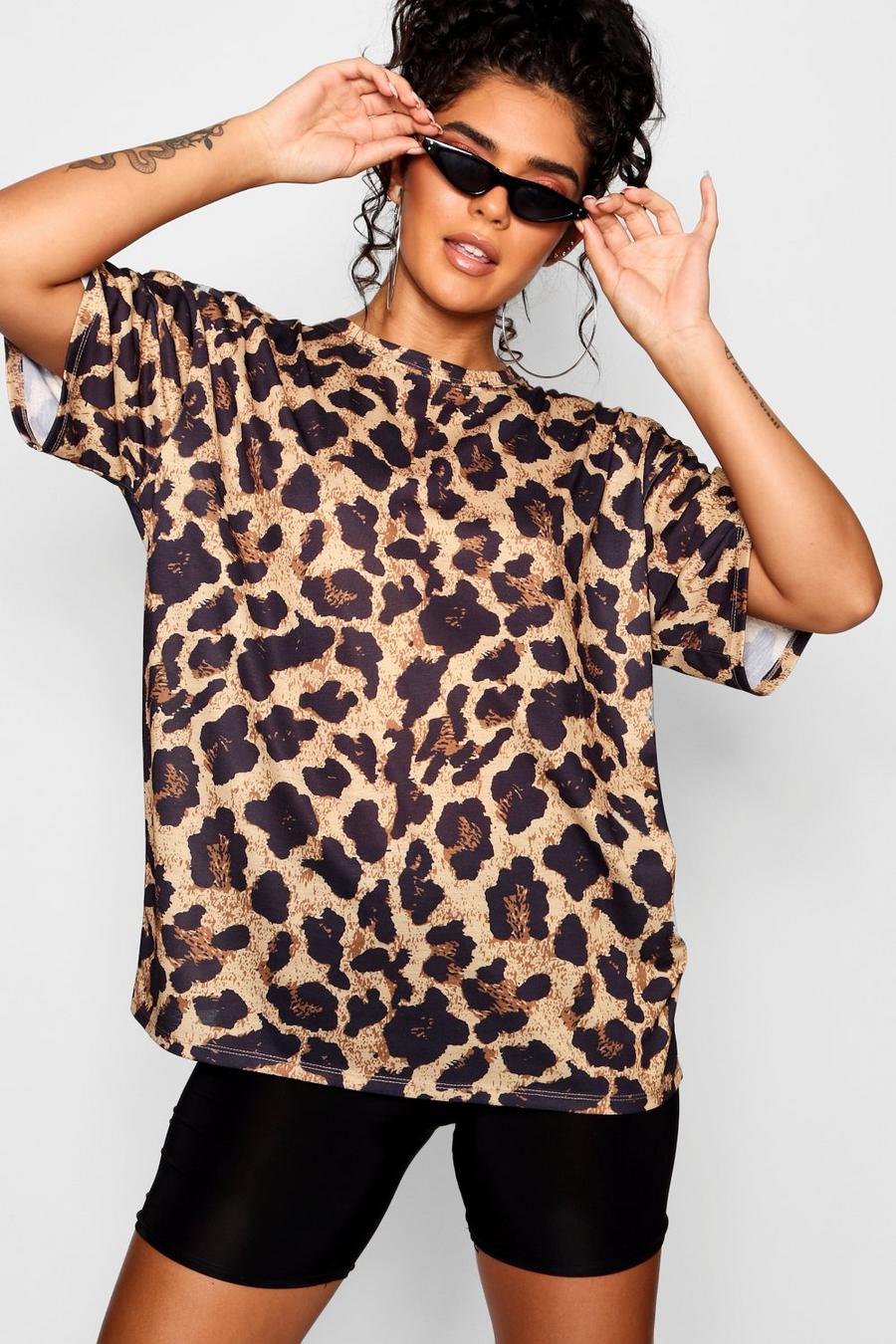 Ella Oversized T-Shirt mit Leopardenmuster, Braun image number 1