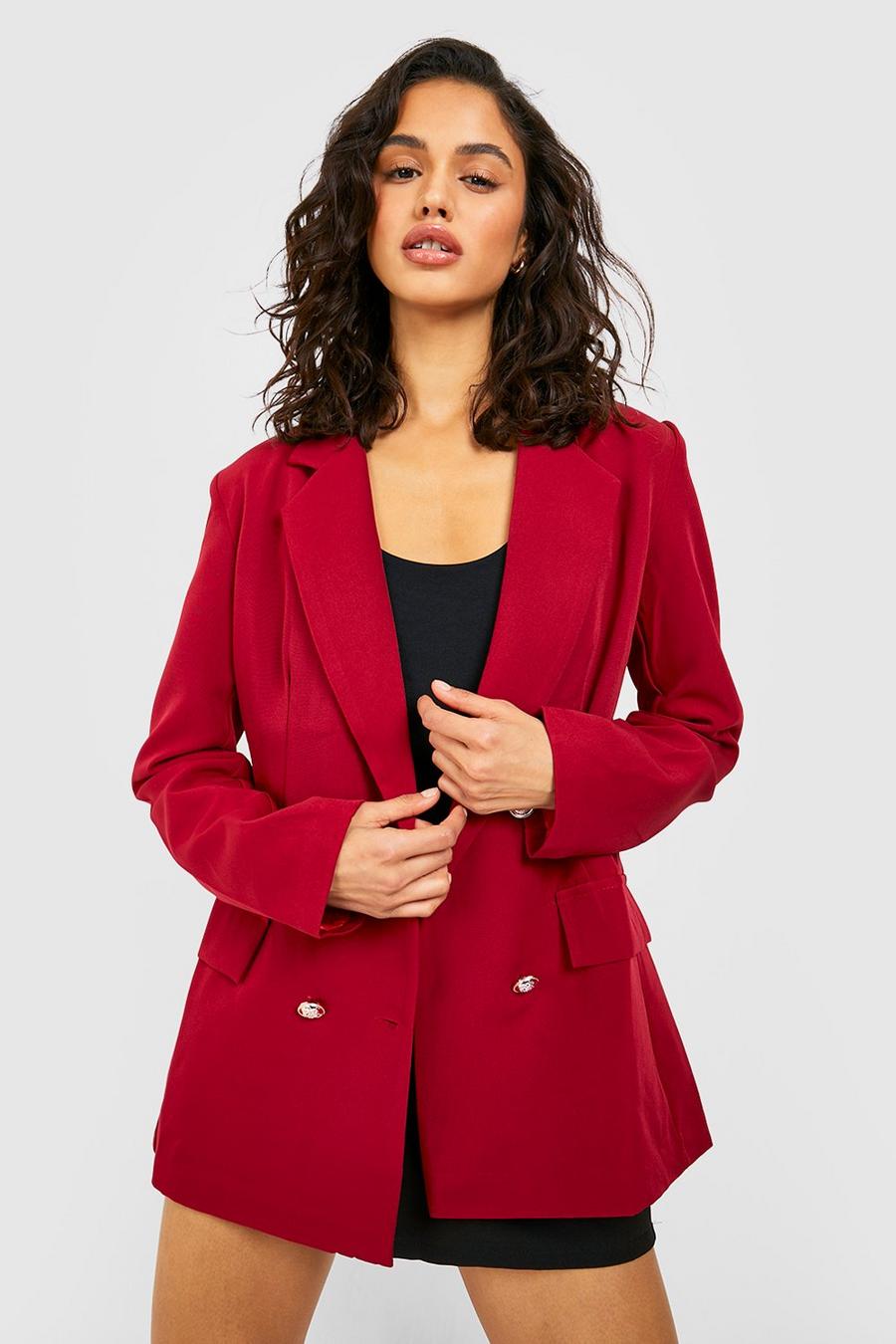 Berry Double Breasted Boxy Military Blazer image number 1