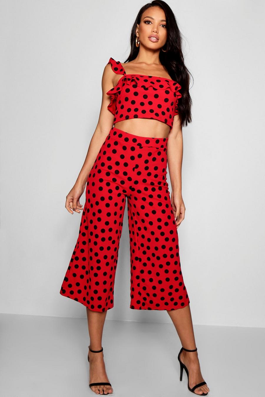 Spot Ruffle Detail Top & Culotte Co-ord image number 1