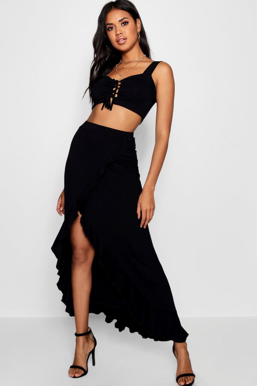 Tie Front Bralet Ruffle Hem Maxi Co-ord image number 1