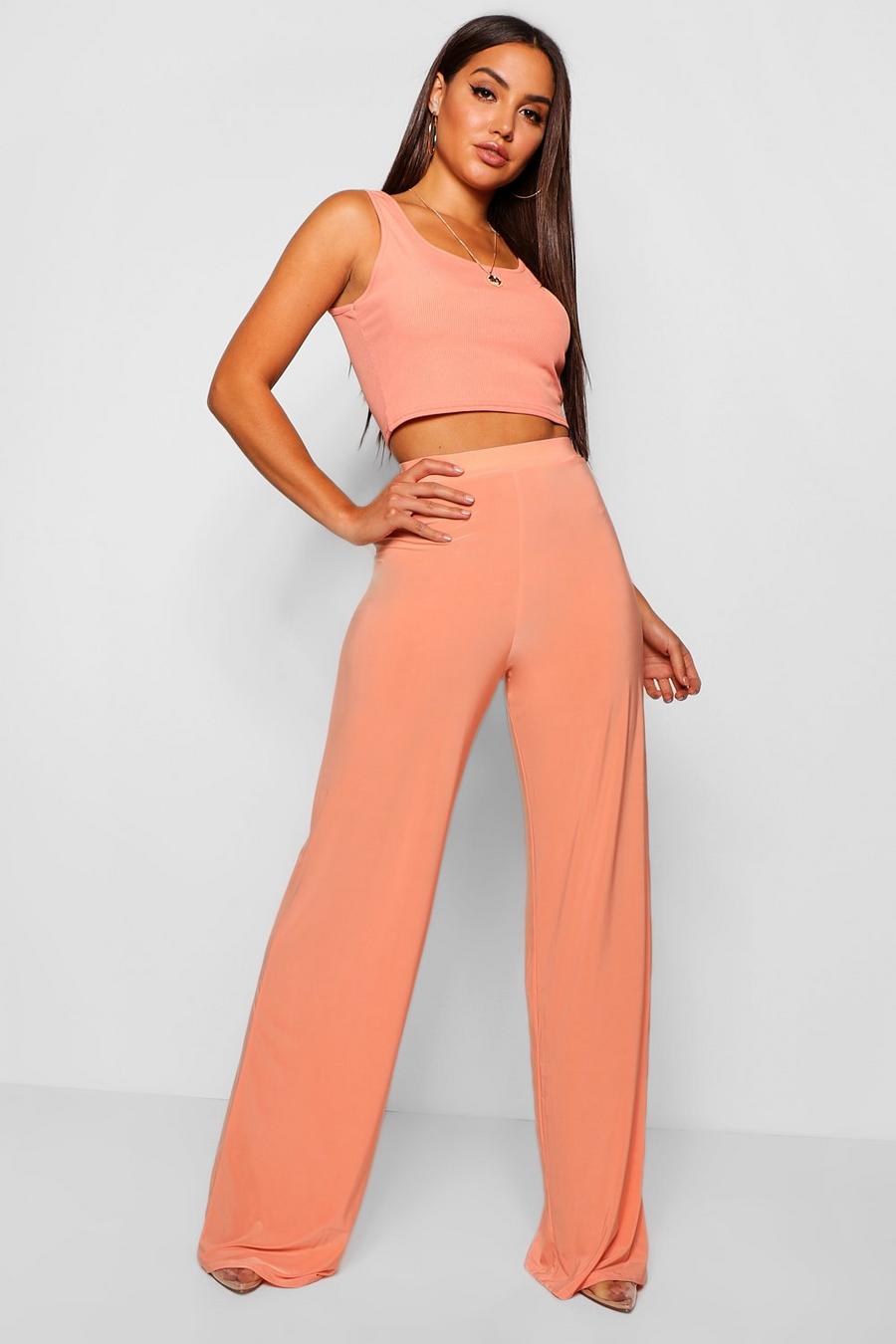 Coral High Waist Slinky Wide Leg Trousers image number 1