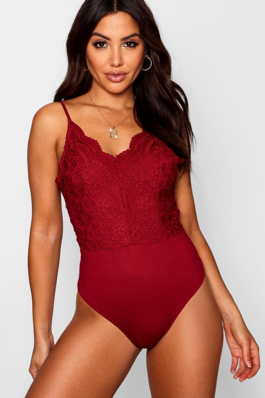 Burgundy Premium Kanten Bodysuit image number 1