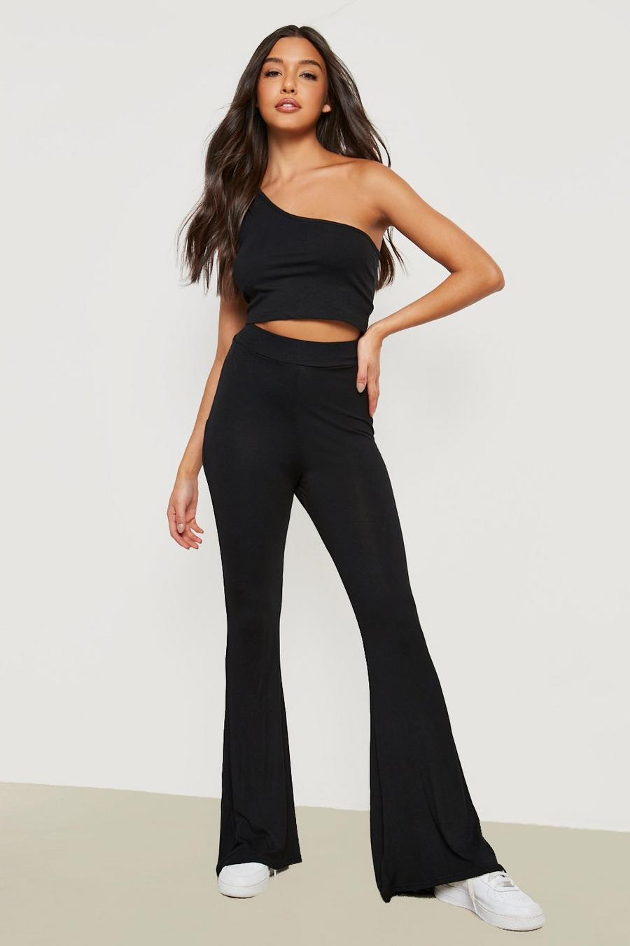 Black Basics High Waisted Jersey Skinny Flared Trousers image number 1