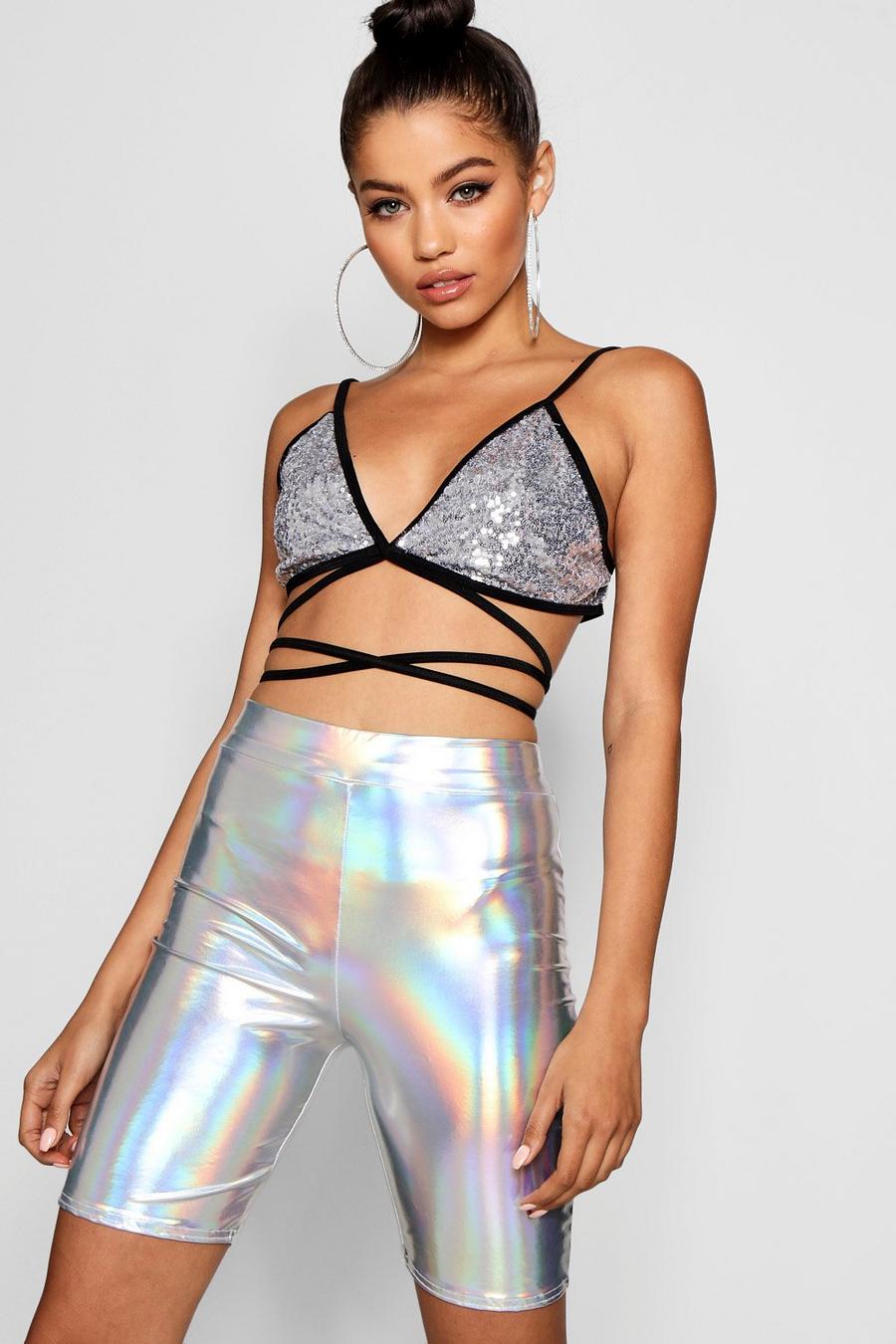 Silver Holographic Cycling Shorts image number 1