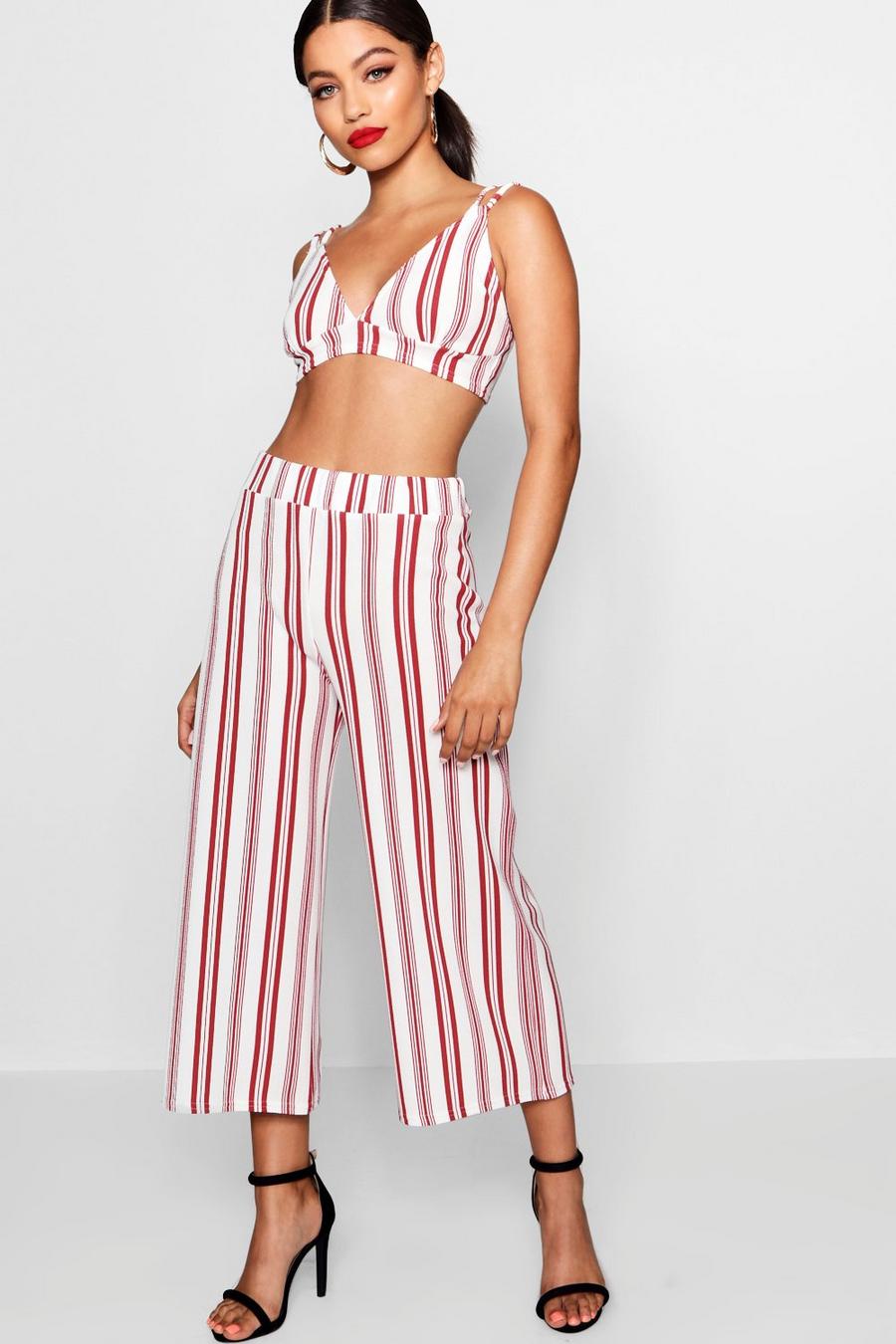 Red Stripe Bralet & Culotte Two-Piece image number 1