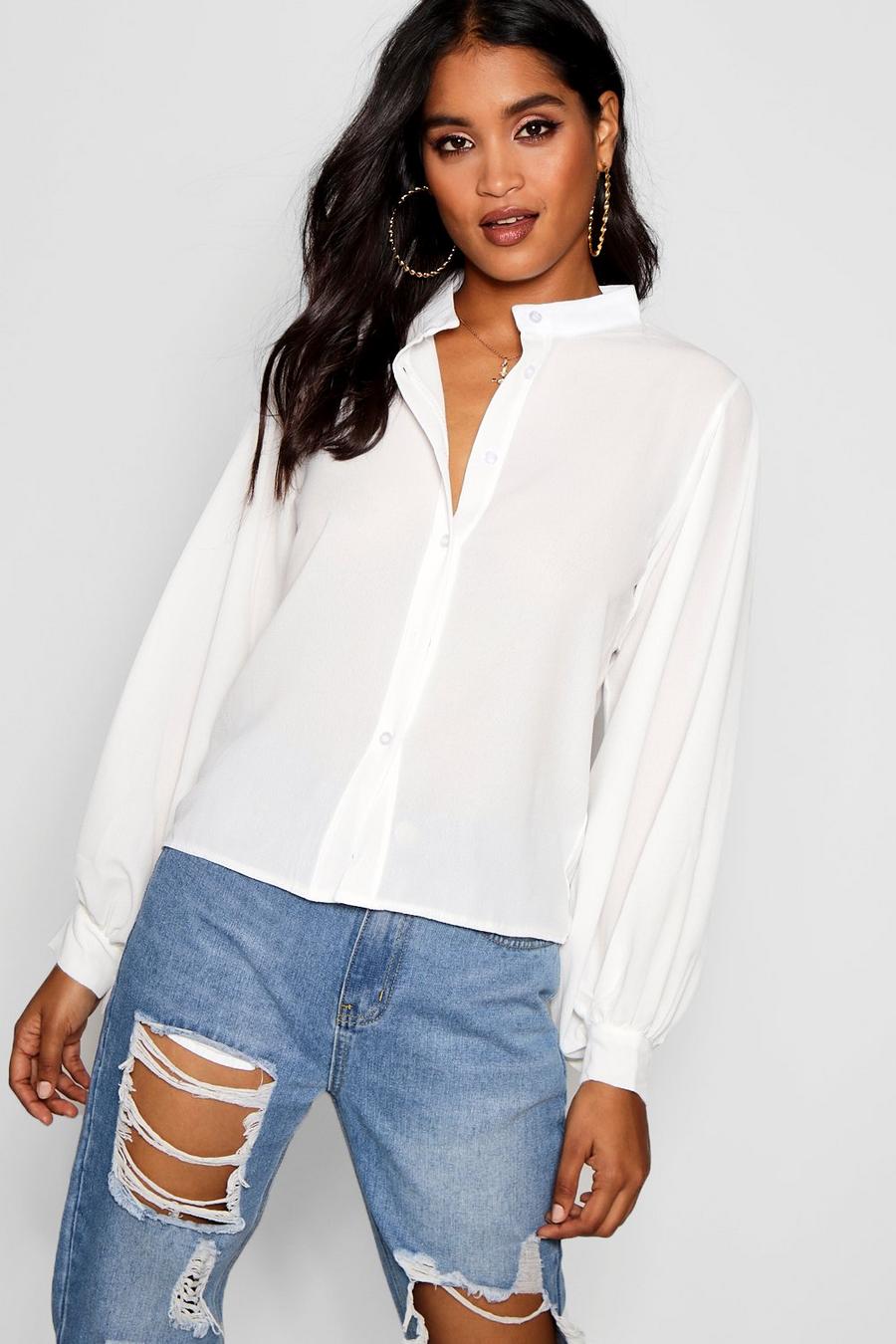 Ivory Button Through Collarless Exaggerated Sleeve Blouse image number 1