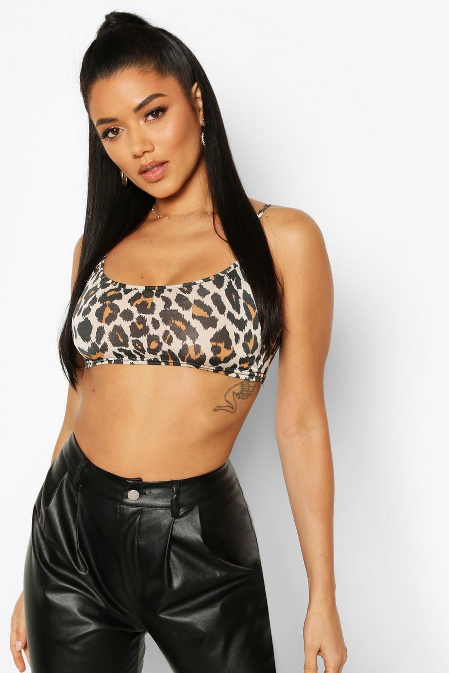 Stone Halloween Leopard Print Slinky Strappy Crop Top image number 1