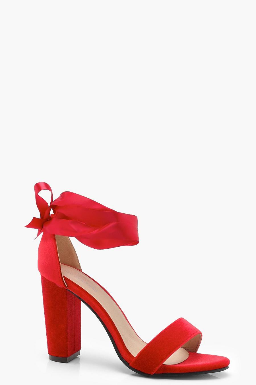 Zapatos de tacón con cinta y tacón grueso, Rojo image number 1