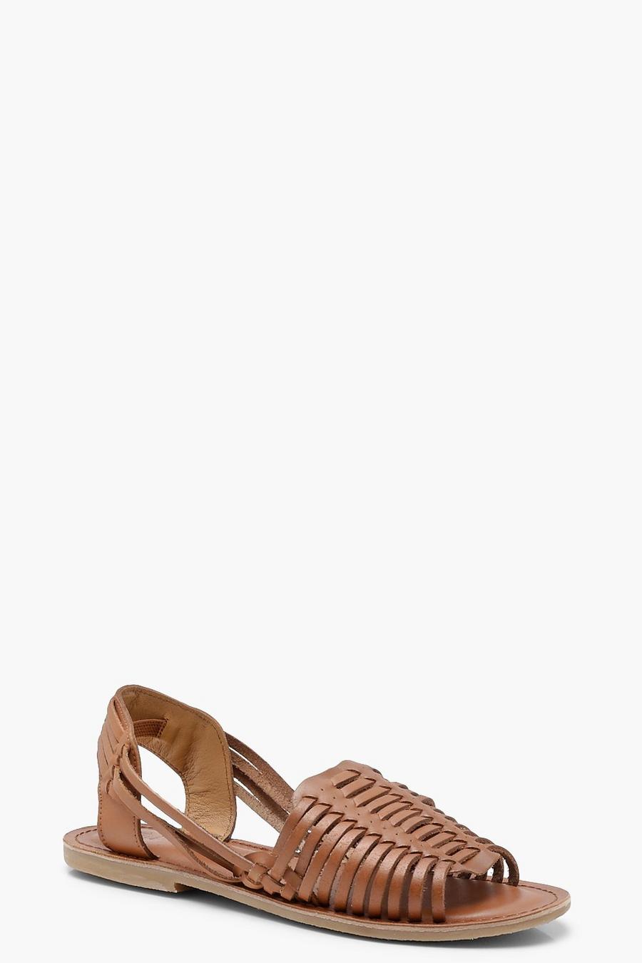 Leather Woven Sandals, Tan image number 1
