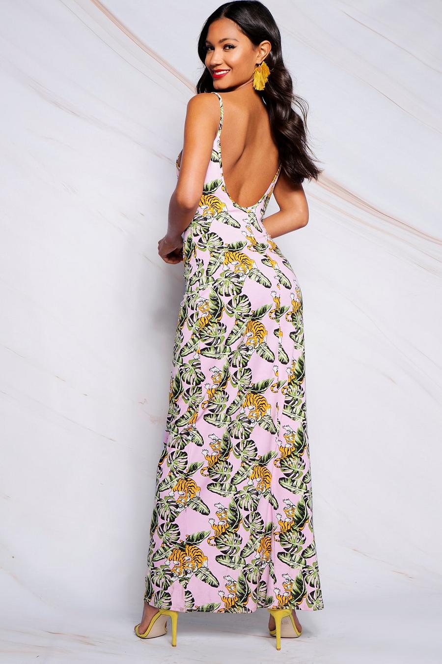 Low Back Tropical Print Strappy Maxi Dress image number 1