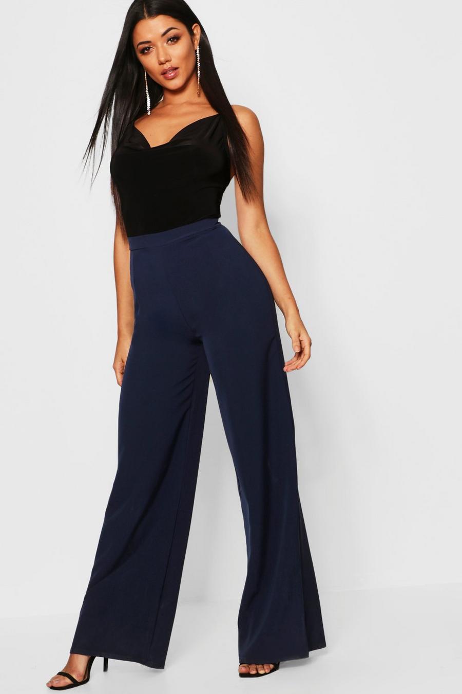 Navy High Waisted Woven Wide Leg Trousers image number 1