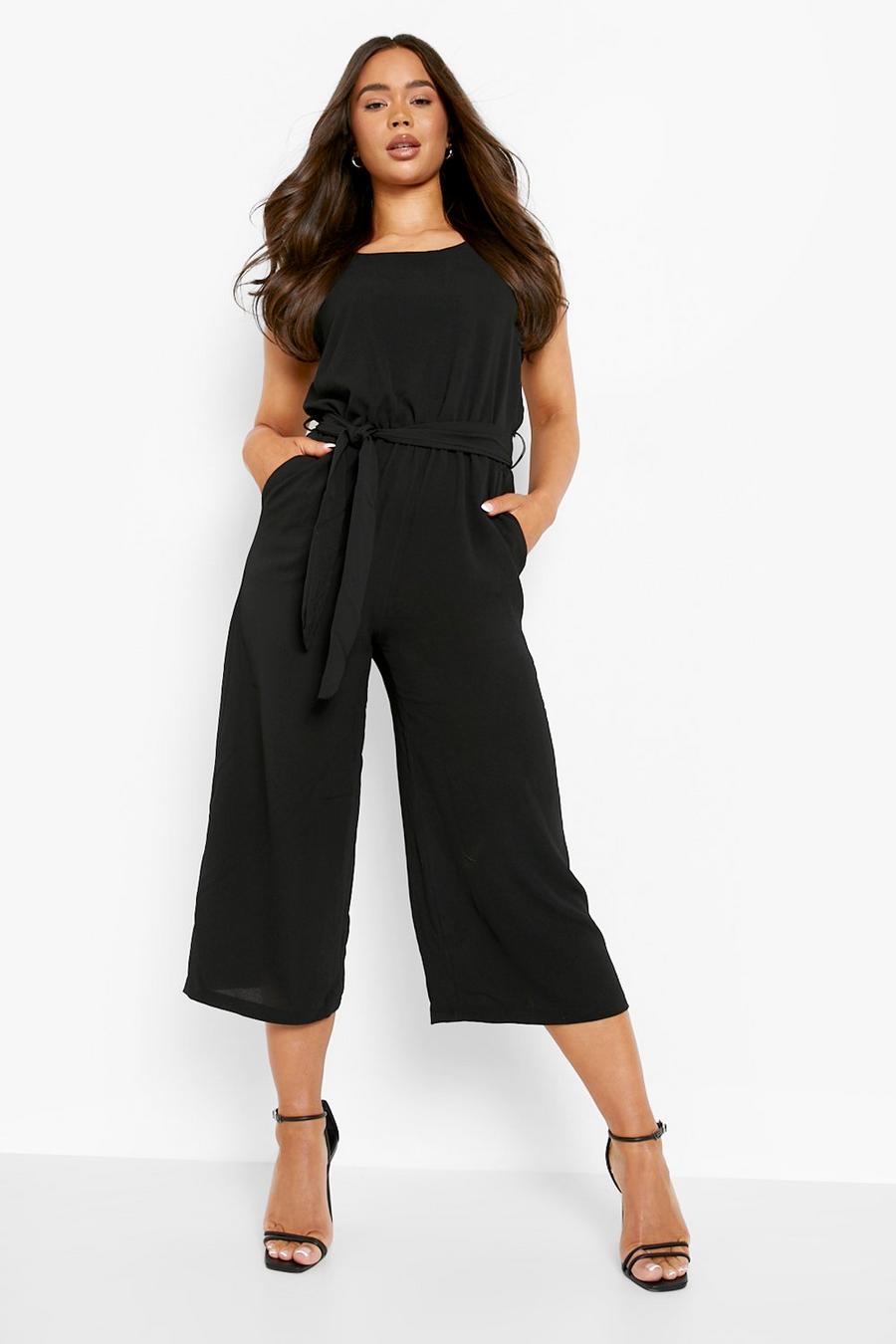 Black Woven Sleeveless Culotte Jumpsuit image number 1