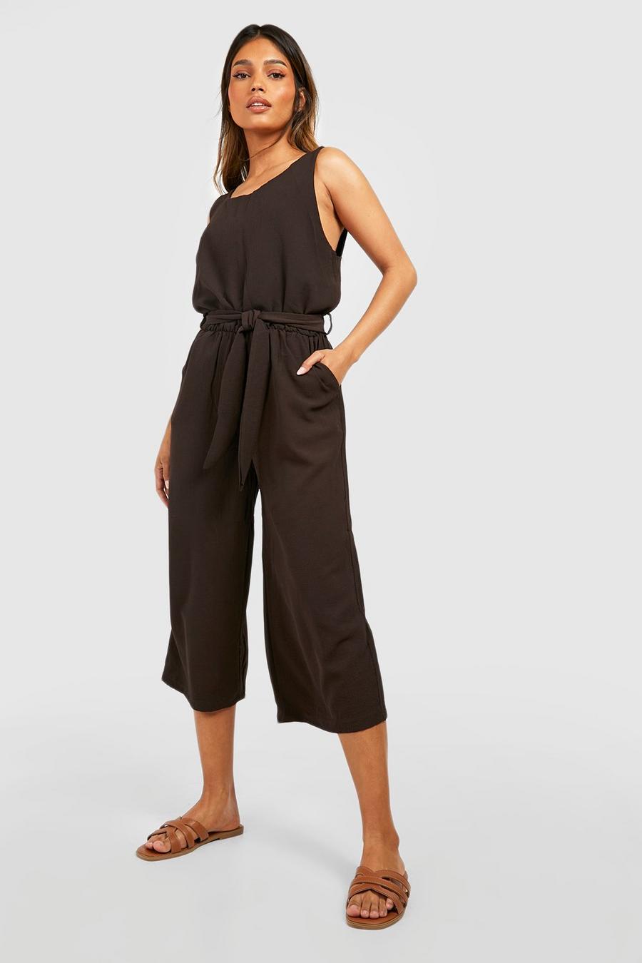 Chocolate Woven Sleeveless Culotte Jumpsuit image number 1