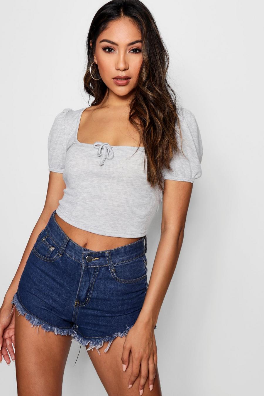 Sky Puff Sleeve Square Neck Crop Top image number 1