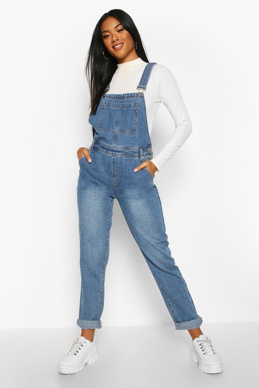 Mid blue Dungarees i boyfriend-modell image number 1